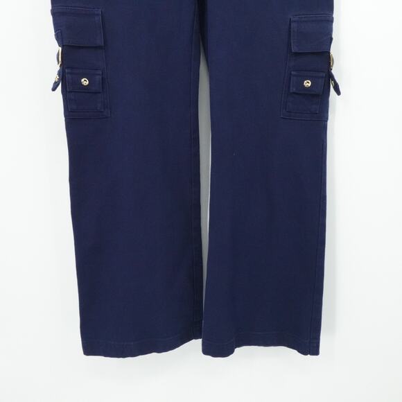 St John Sport Pants Womens 2 Navy Blue Cargo Utility Gold Button Pockets Stretch - Picture 9 of 13